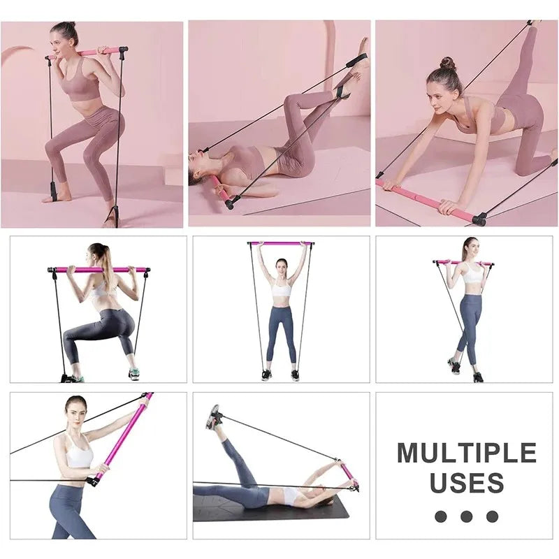 Multifunctional Pilates Bar with Resistance Bands – Full-Body Workout Tool