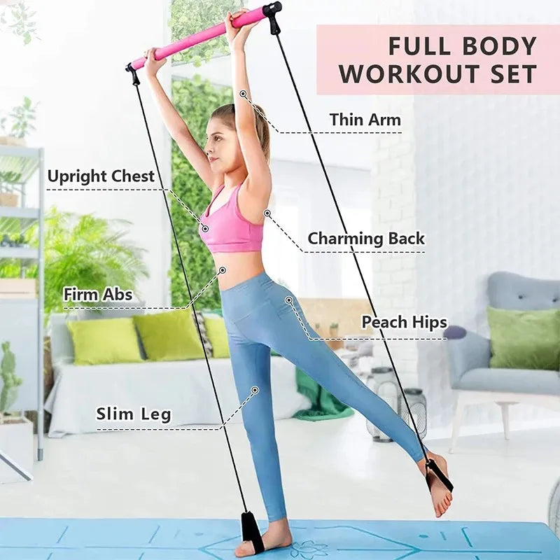 Multifunctional Pilates Bar with Resistance Bands – Full-Body Workout Tool