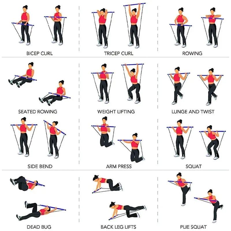 Multifunctional Pilates Bar with Resistance Bands – Full-Body Workout Tool