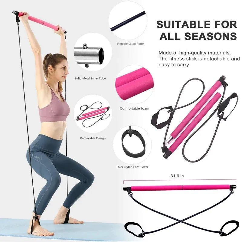 Multifunctional Pilates Bar with Resistance Bands – Full-Body Workout Tool
