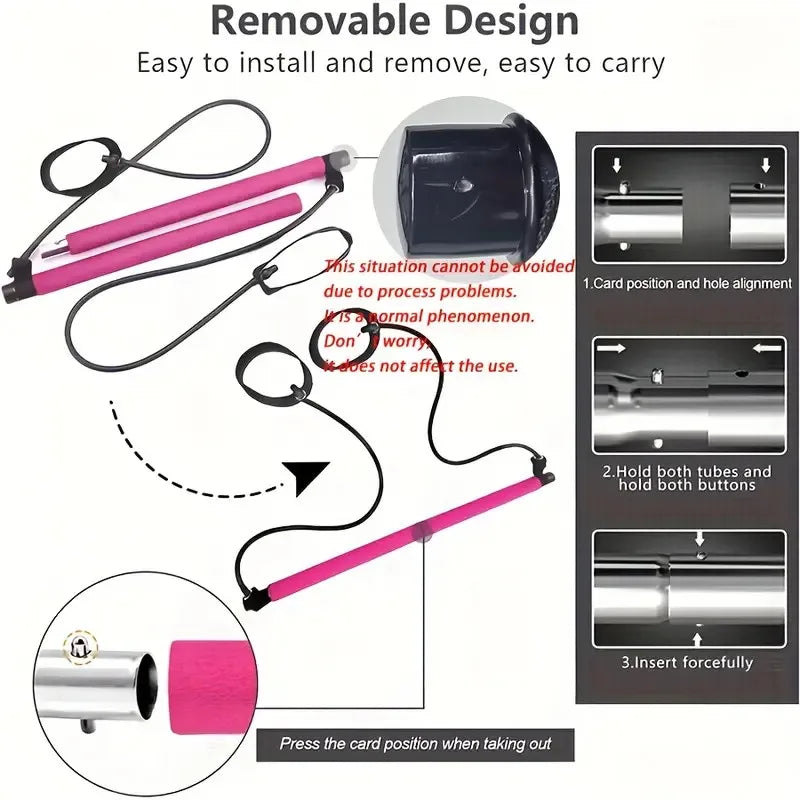 Multifunctional Pilates Bar with Resistance Bands – Full-Body Workout Tool