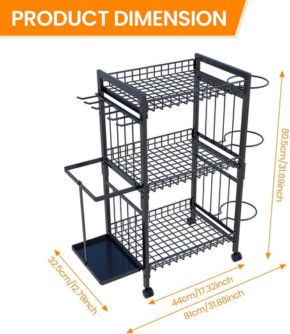 3-Tier Yoga Rack - Large Capacity, Duty Home Gym, Large-Capacity Sturdy Yoga Mat Storage Rack, Waterproof & Rust-Resistant Fitness Rack, 360° Swivel Wheels & Hooks, for Pilates/Home/Gym - Space-Saving