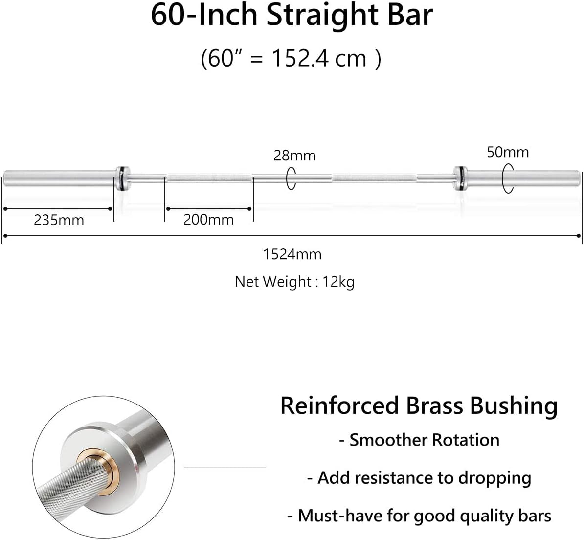 METEOR Olympic Barbell - Weightlifting, Dumbbell, Tricep, Ez Curl Bar - 20Kg, 50Mm Olympic Bar