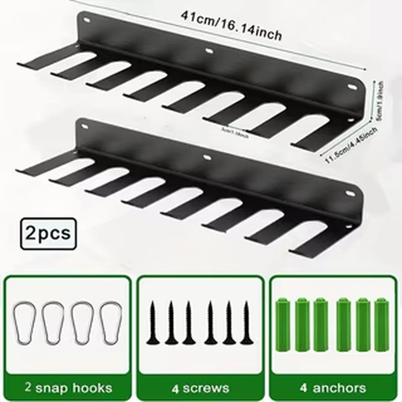 2 Pieces Black Iron Wall Mounted Gym Organizer-Multi-Purpose Storage Rack, Suitable for Resistance Band, Skipping Rope, Weightli