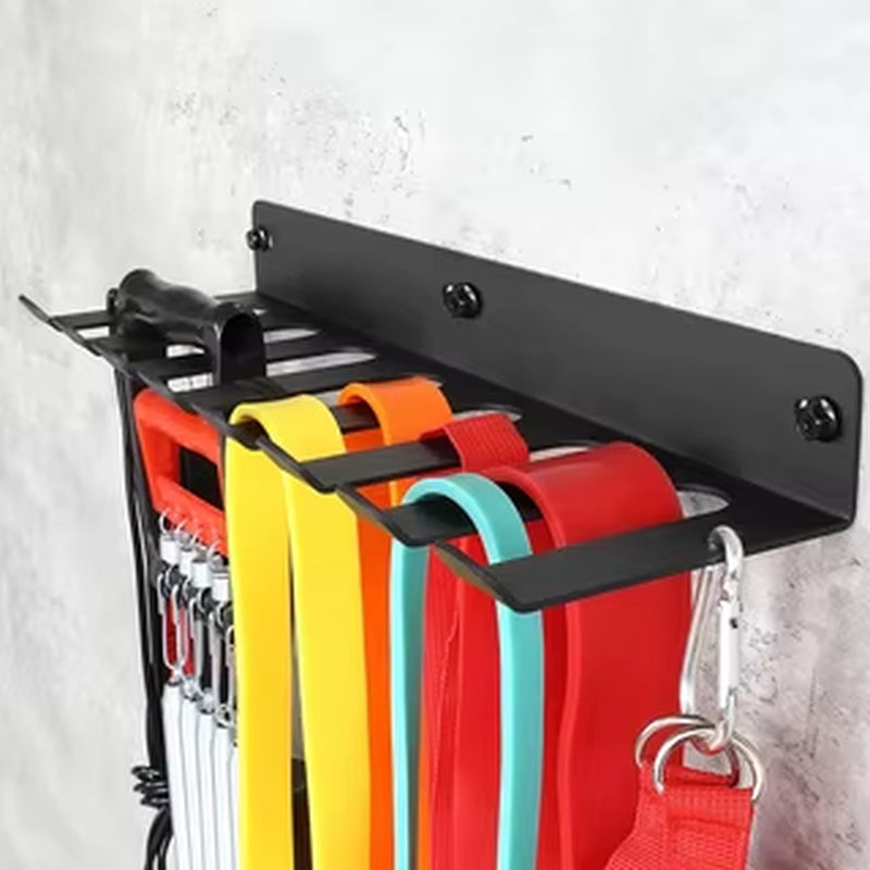 2 Pieces Black Iron Wall Mounted Gym Organizer-Multi-Purpose Storage Rack, Suitable for Resistance Band, Skipping Rope, Weightli