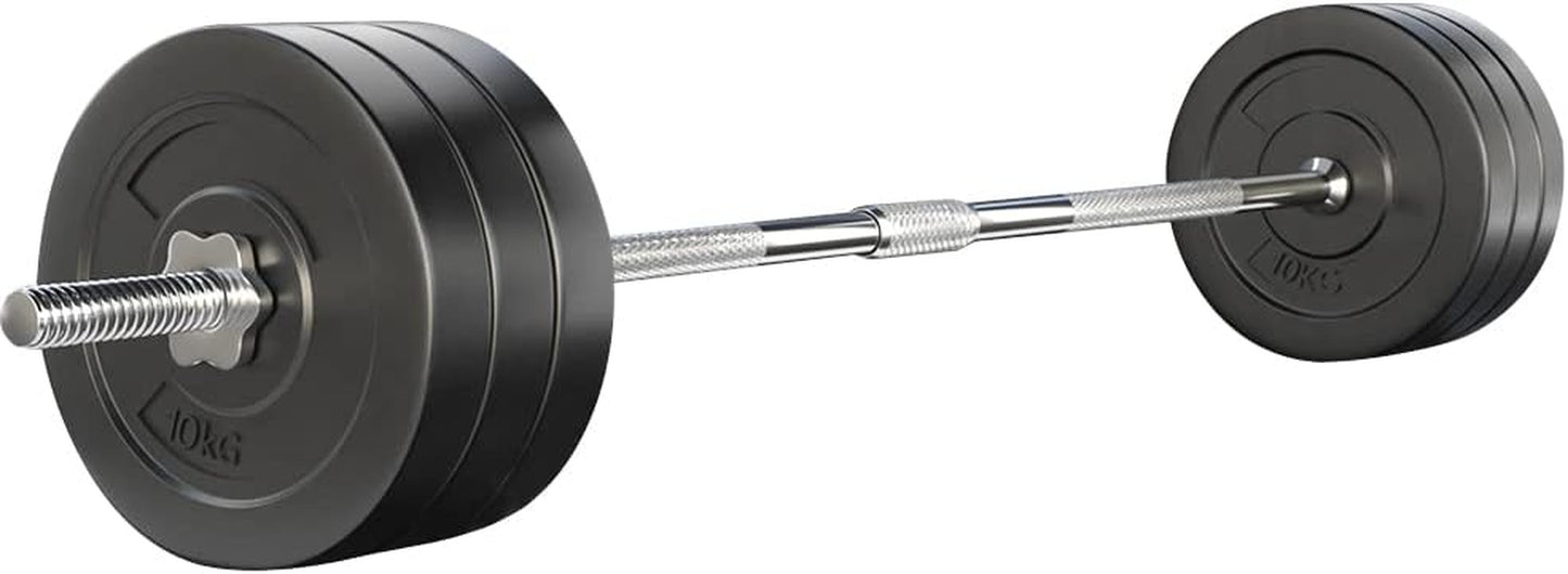 68Kg Barbell Set, Weight Plates Barbells Bar Strength Training Exercise Fitness Equipment for Home Gym, with Standard Ring Stable Stand 2 Spring Lock Black