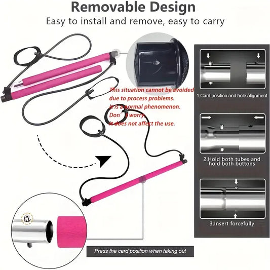 Multifunctional Pilates Bar with Resistance Bands – Full-Body Workout Tool