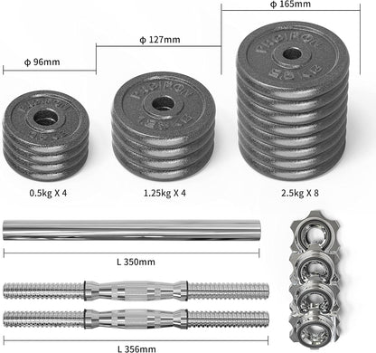 20Kg Cast Iron Adjustable Dumbbell Set Hand Weight with Solid Dumbbell Handles Changed into Barbell Handily Perfect for Bodybuilding Fitness Weight Lifting Training Home Gym